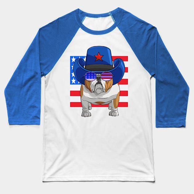 English Bulldog 4th of July Baseball T-Shirt by Noseking